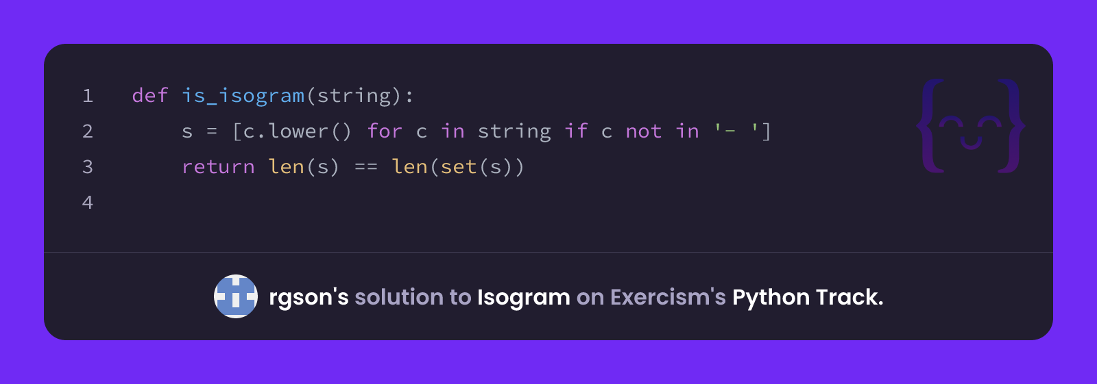 rgson's solution for Isogram in Python on Exercism