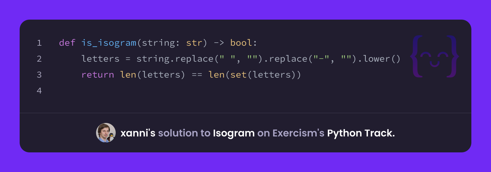 xanni's solution for Isogram in Python on Exercism