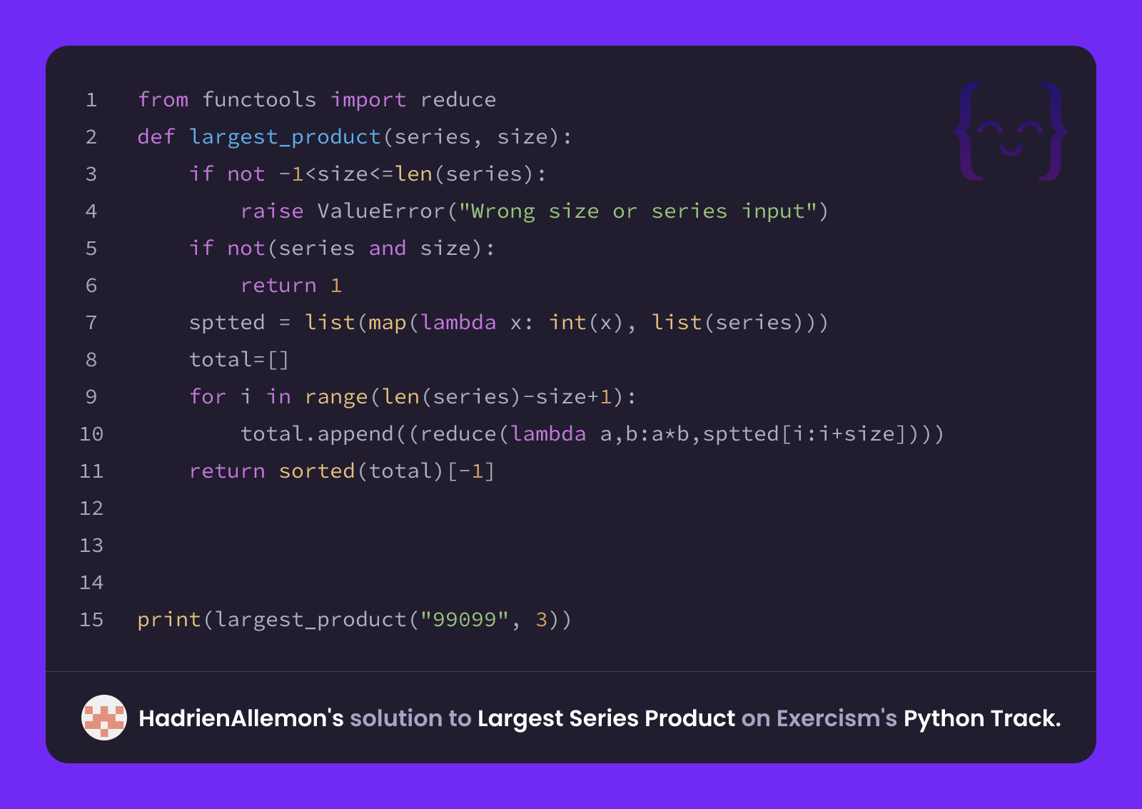 HadrienAllemon's solution for Largest Series Product in Python on Exercism