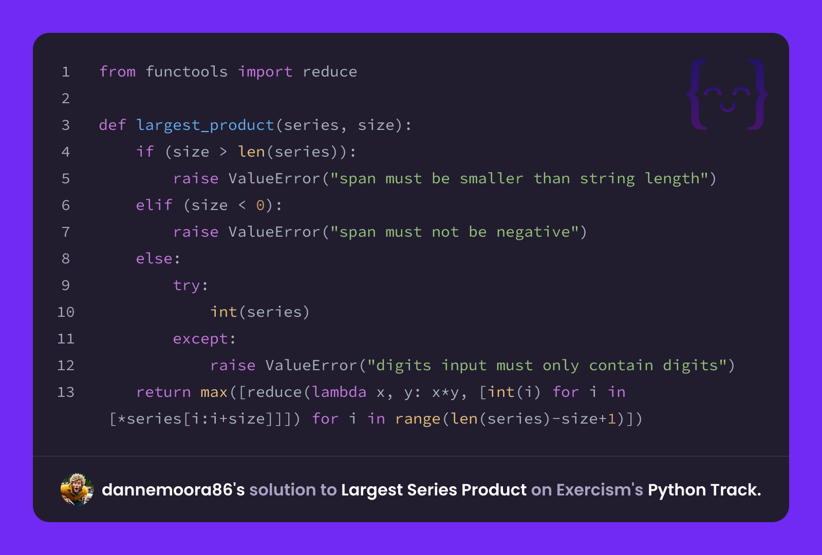 dannemoora86's solution for Largest Series Product in Python on Exercism