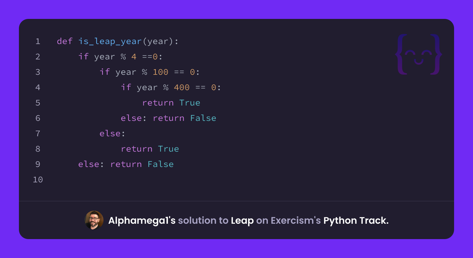 Alphamega1's solution for Leap in Python on Exercism