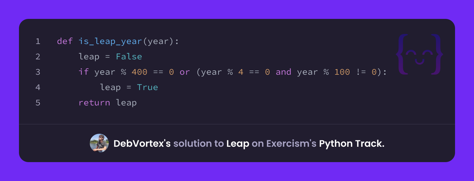 DebVortex's solution for Leap in Python on Exercism