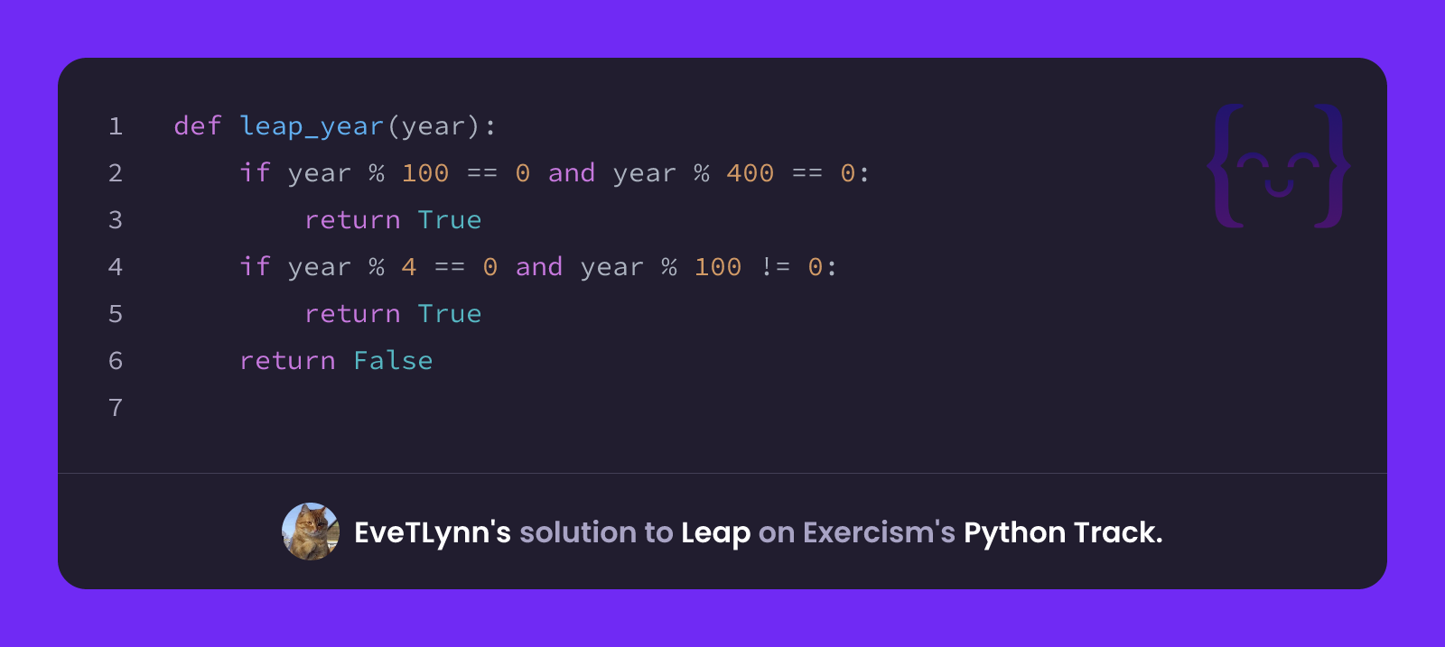 EveTLynn's solution for Leap in Python on Exercism