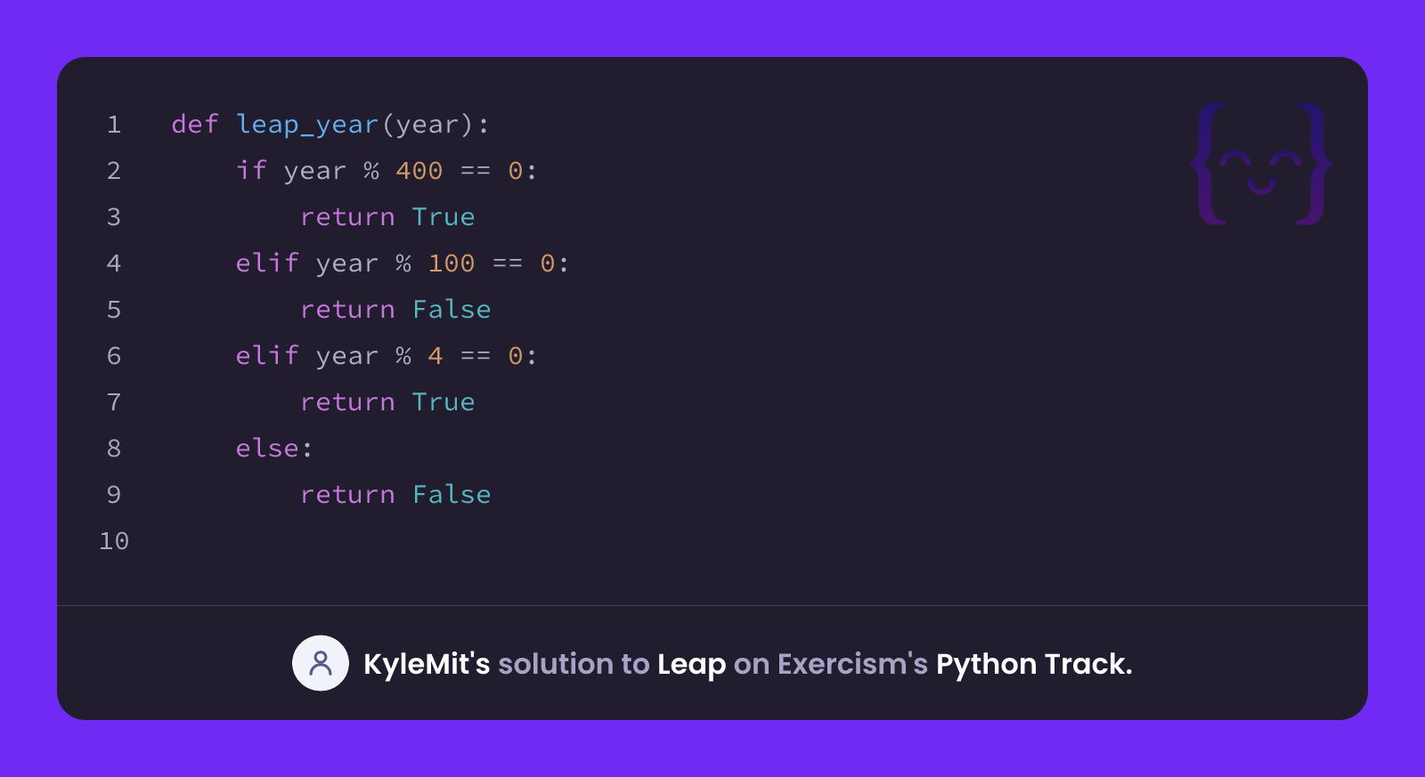 KyleMit's solution for Leap in Python on Exercism