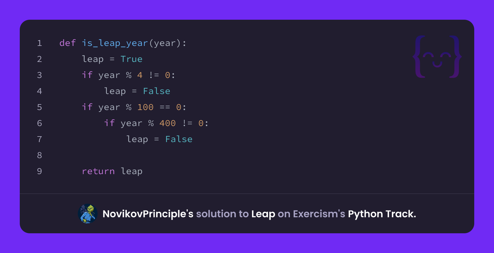 Next Leap Python NovikovPrinciple's solution for Leap in Python on Exercism