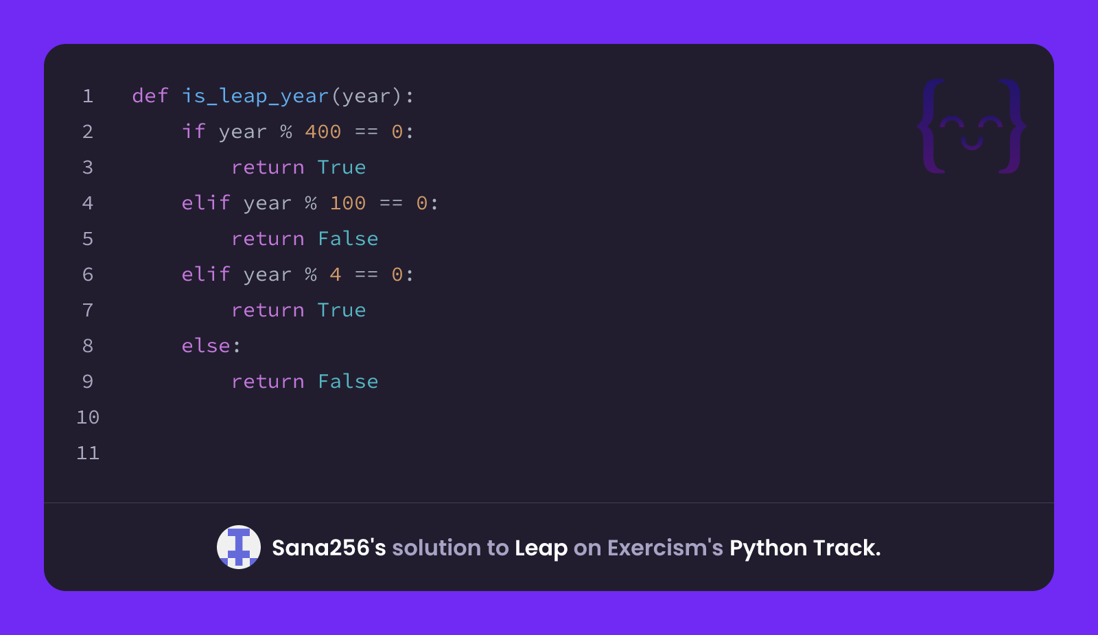 Sana256's solution for Leap in Python on Exercism