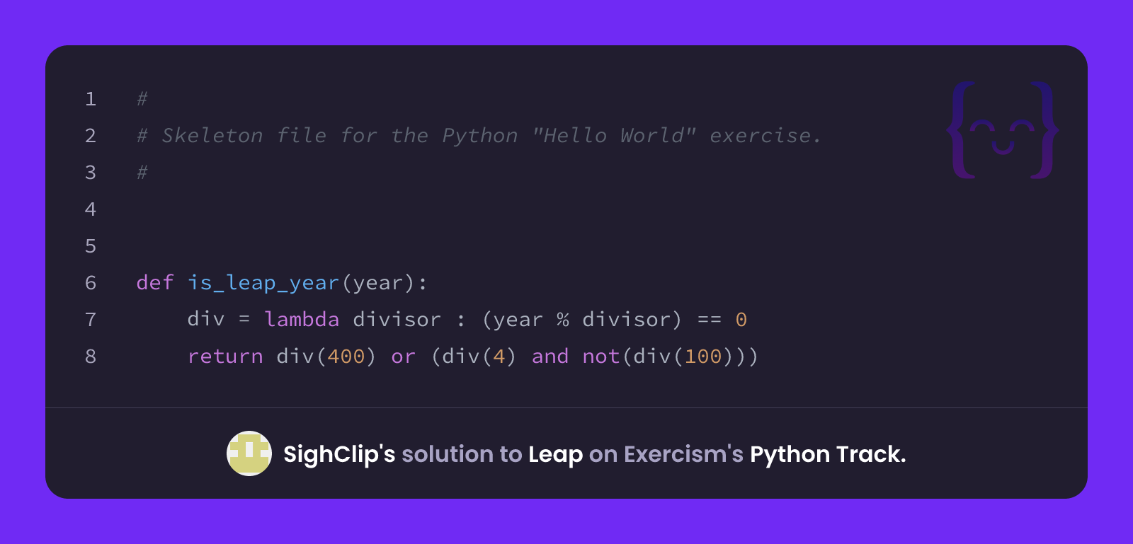 SighClip's solution for Leap in Python on Exercism