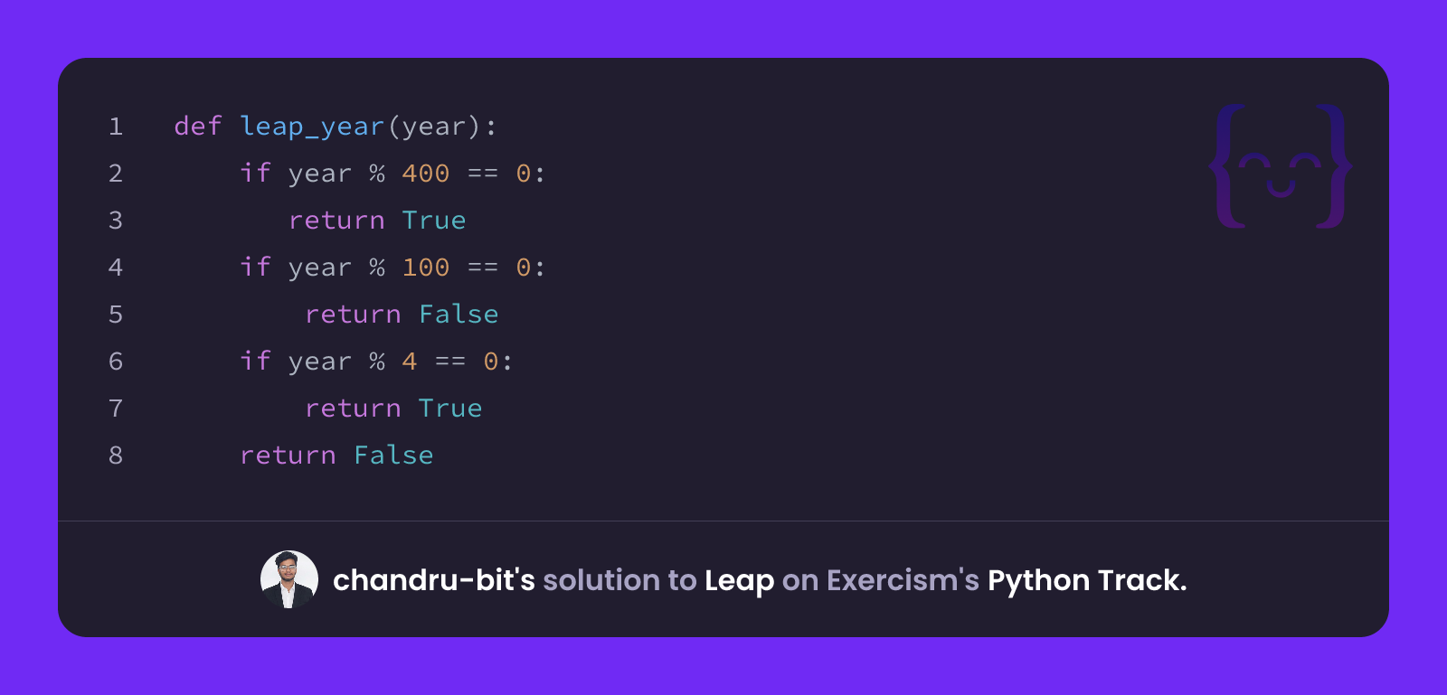 chandru-bit's solution for Leap in Python on Exercism