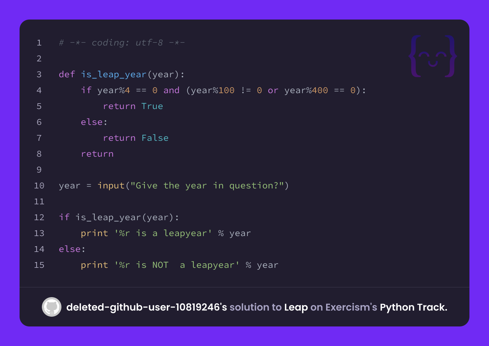 deleted-github-user-10819246's solution for Leap in Python on Exercism