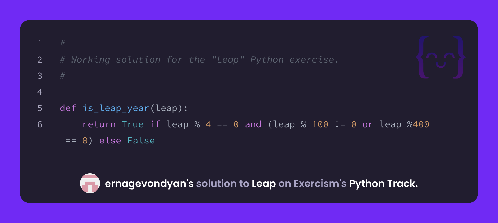 ernagevondyan's solution for Leap in Python on Exercism