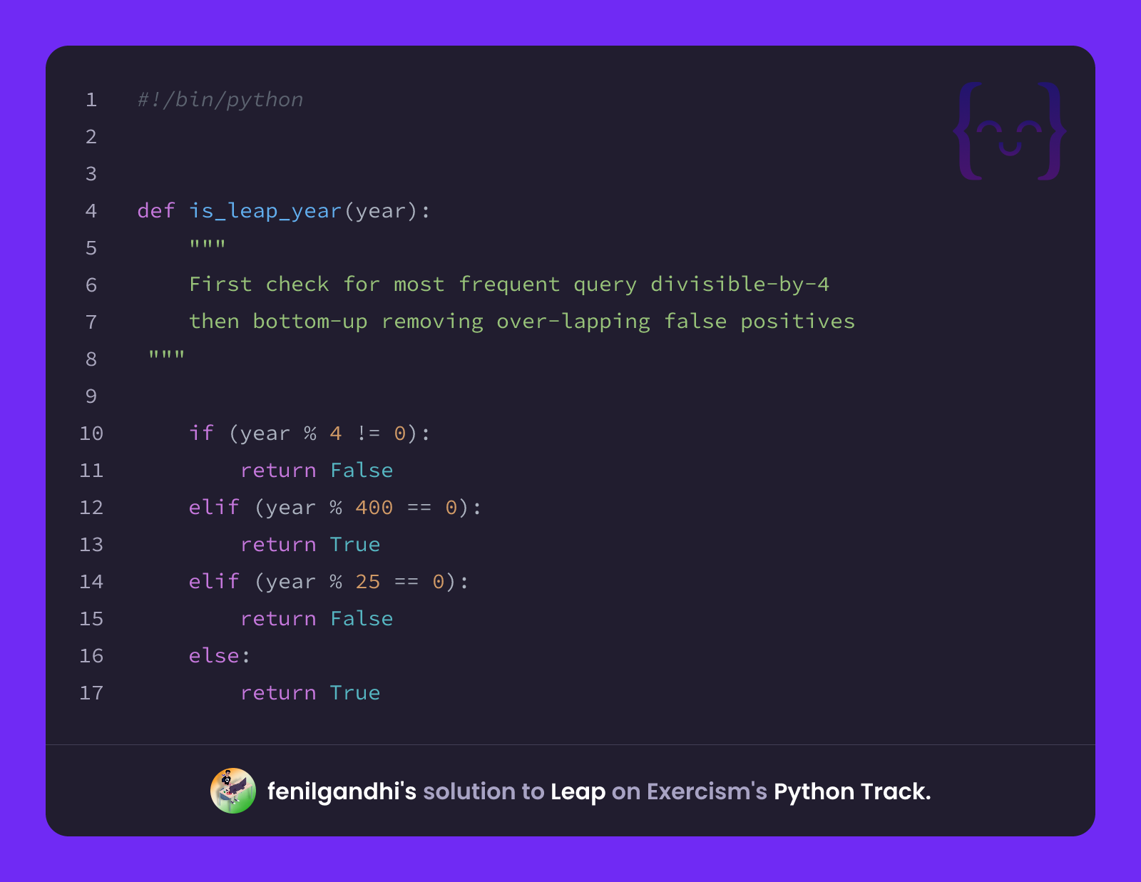 fenilgandhi's solution for Leap in Python on Exercism