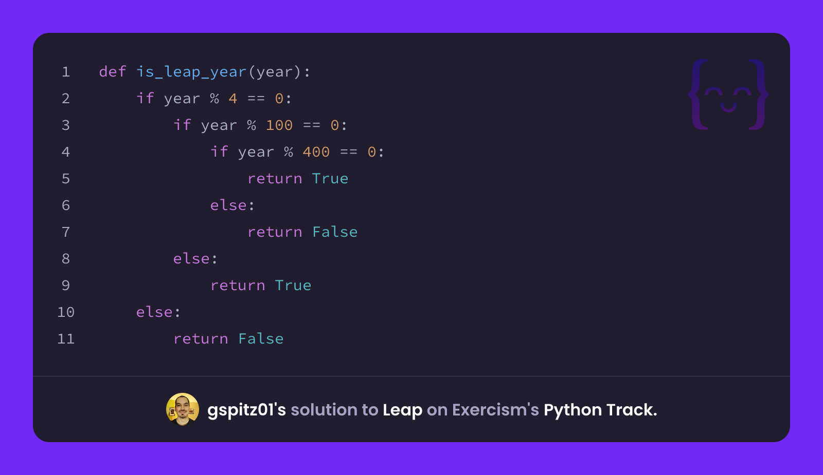 gspitz01's solution for Leap in Python on Exercism