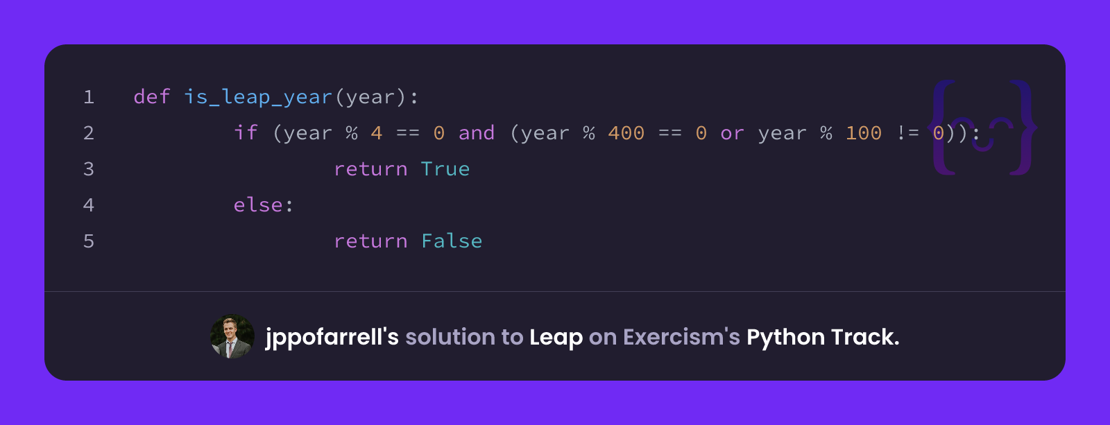 Doug Farrell Python jppofarrell's solution for Leap in Python on Exercism