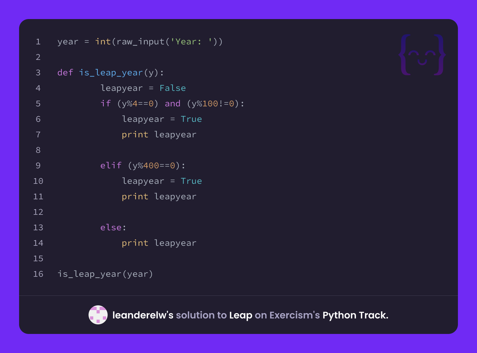 Next Leap Python leanderelw's solution for Leap in Python on Exercism
