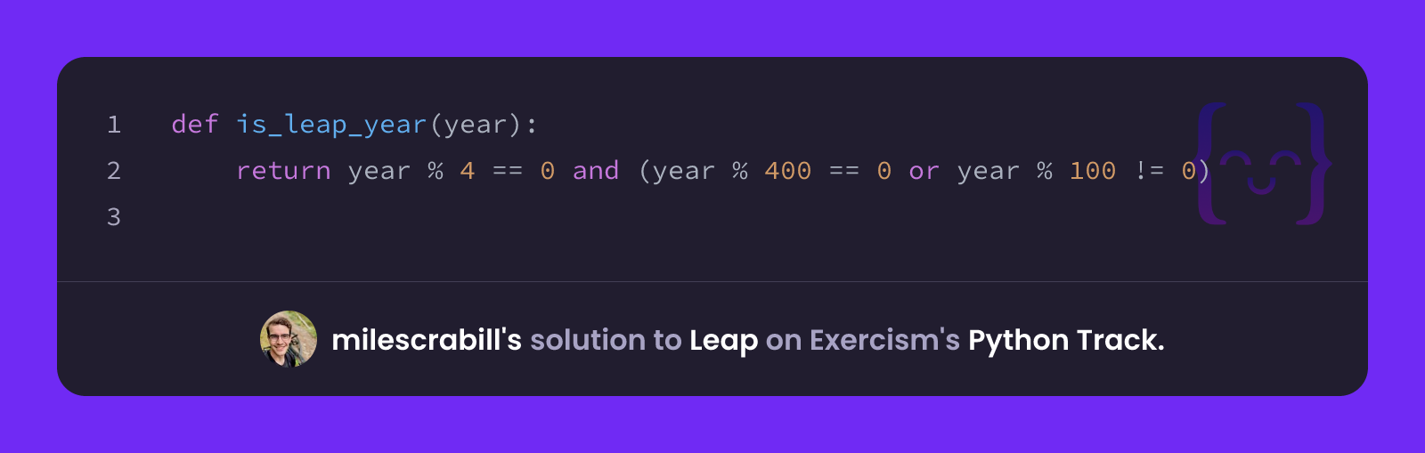 milescrabill's solution for Leap in Python on Exercism