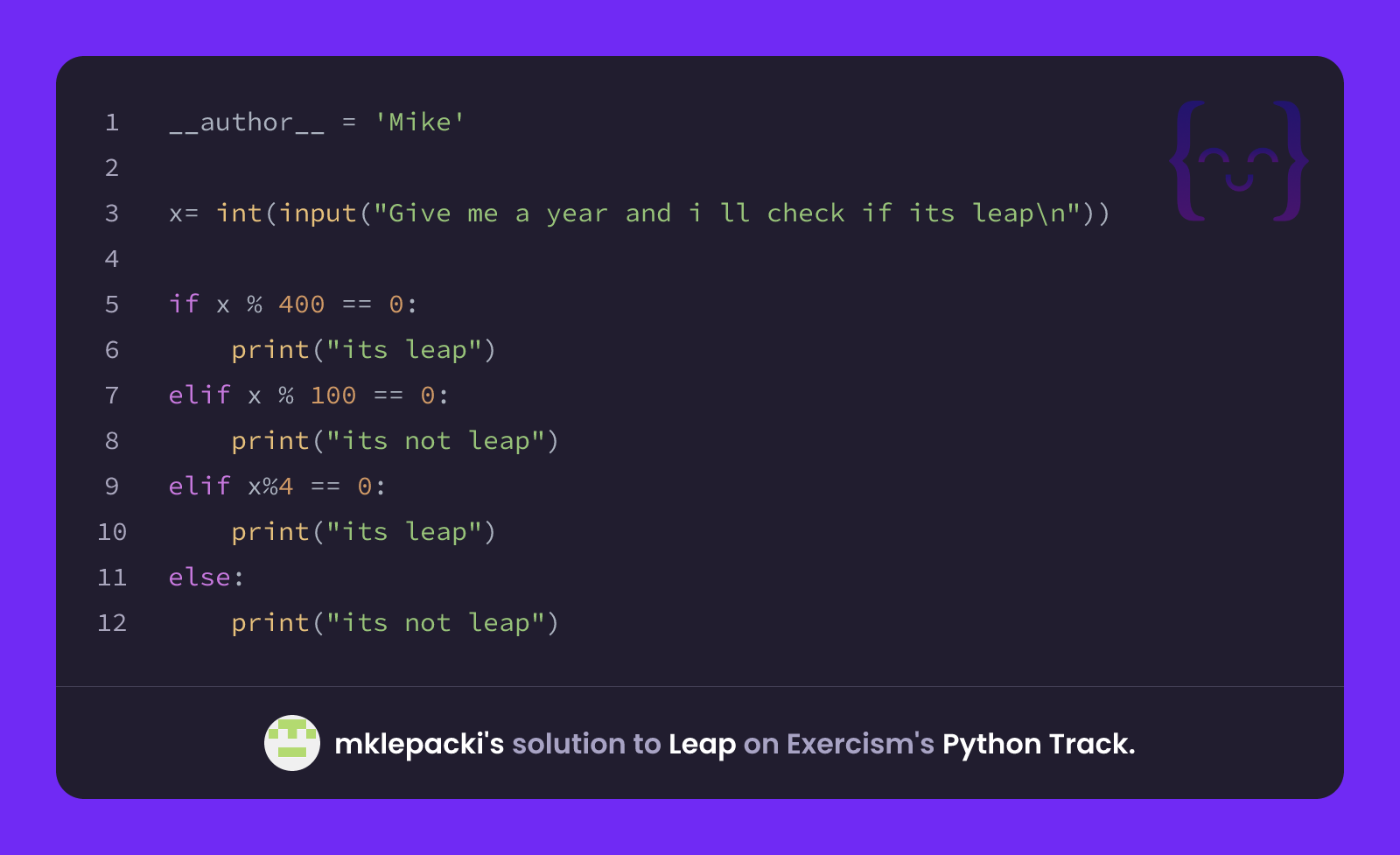 mklepacki's solution for Leap in Python on Exercism