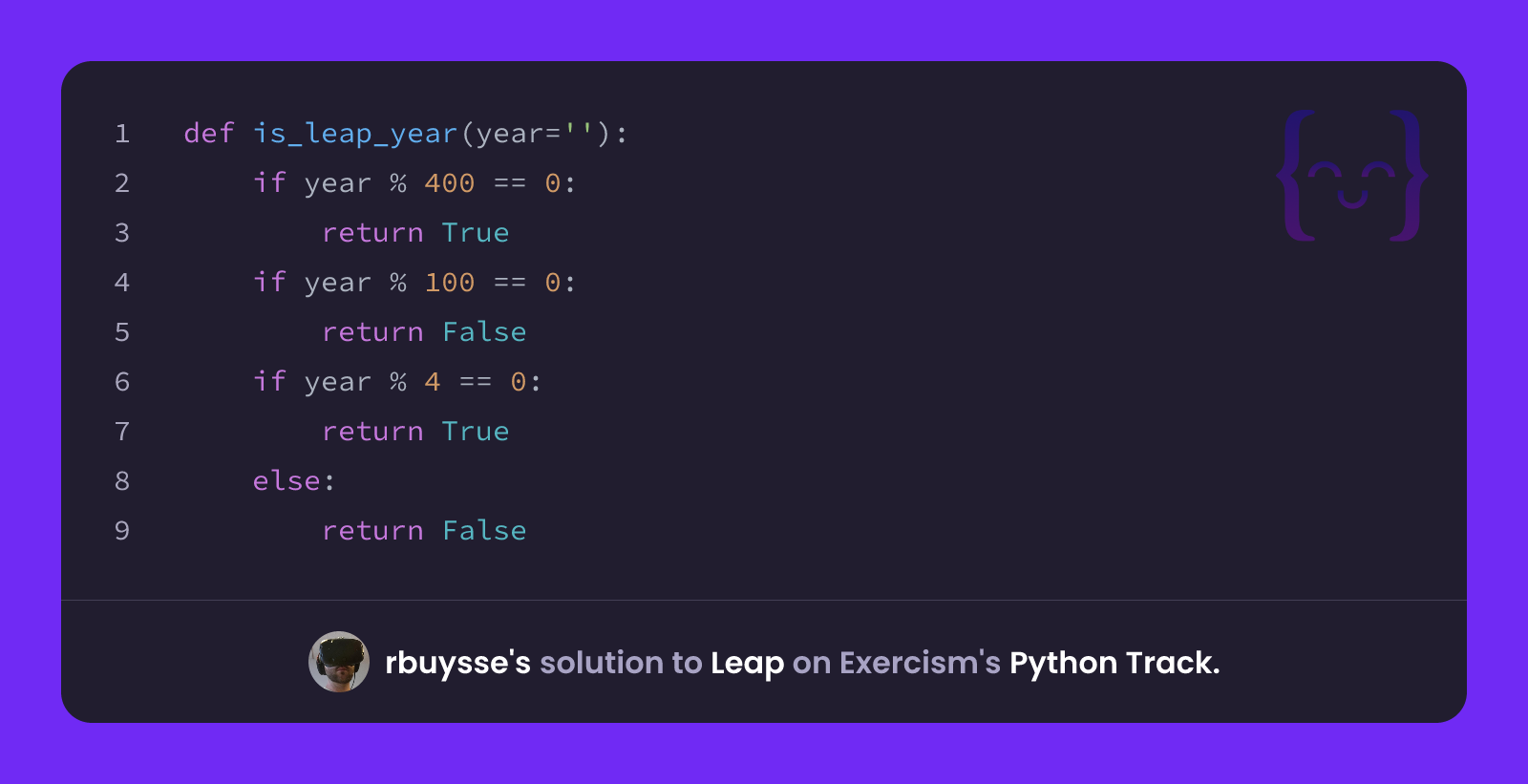 rbuysse's solution for Leap in Python on Exercism