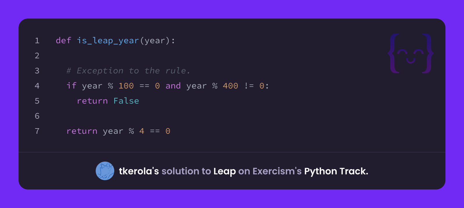 tkerola's solution for Leap in Python on Exercism