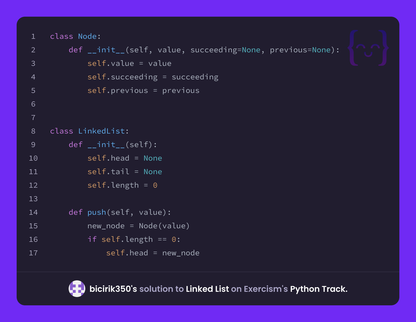 bicirik350's solution for Linked List in Python on Exercism