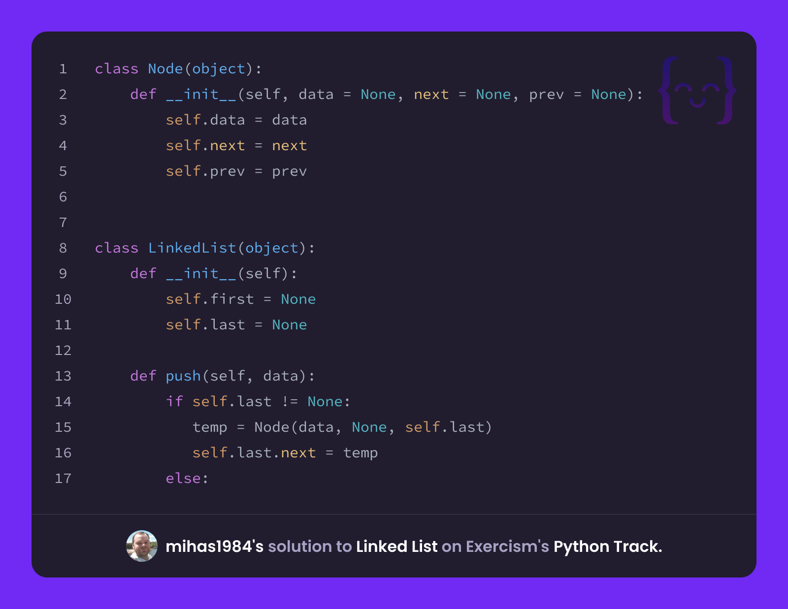 mihas1984's solution for Linked List in Python on Exercism