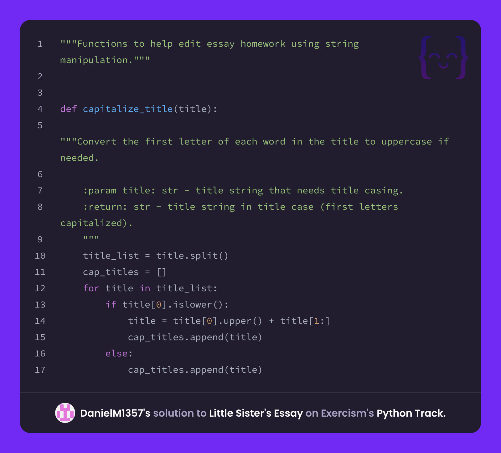 DanielM1357's solution for Little Sister's Essay in Python on Exercism