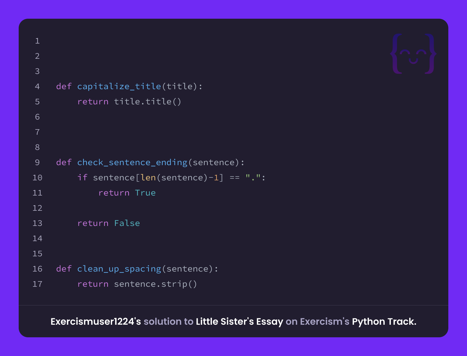 Exercismuser1224's solution for Little Sister's Essay in Python on Exercism