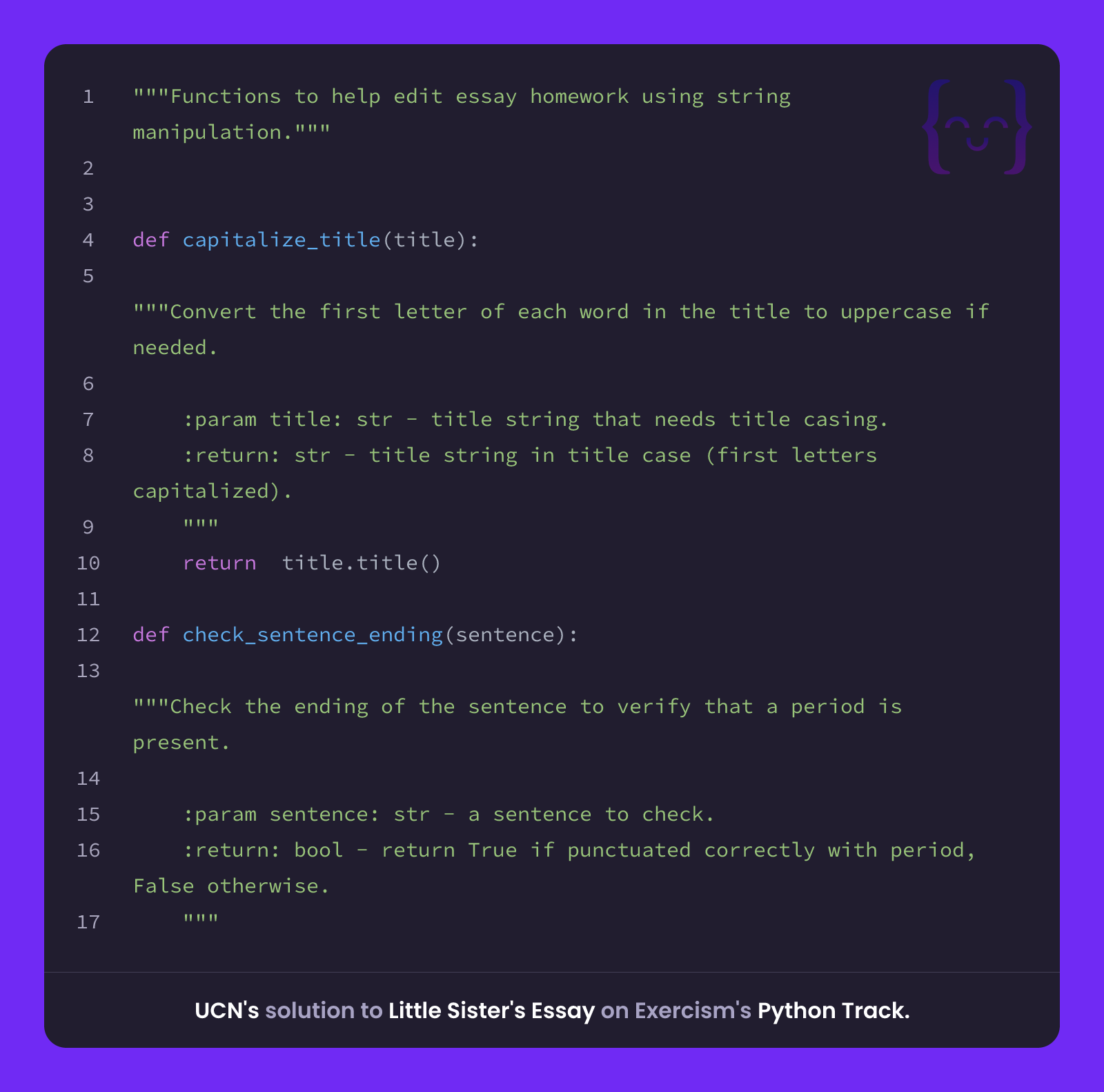 UCN's solution for Little Sister's Essay in Python on Exercism