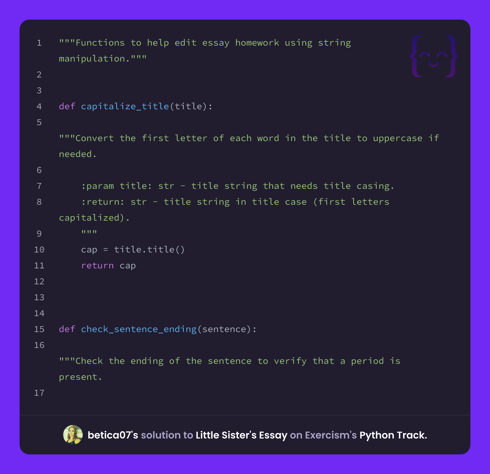 betica07's solution for Little Sister's Essay in Python on Exercism