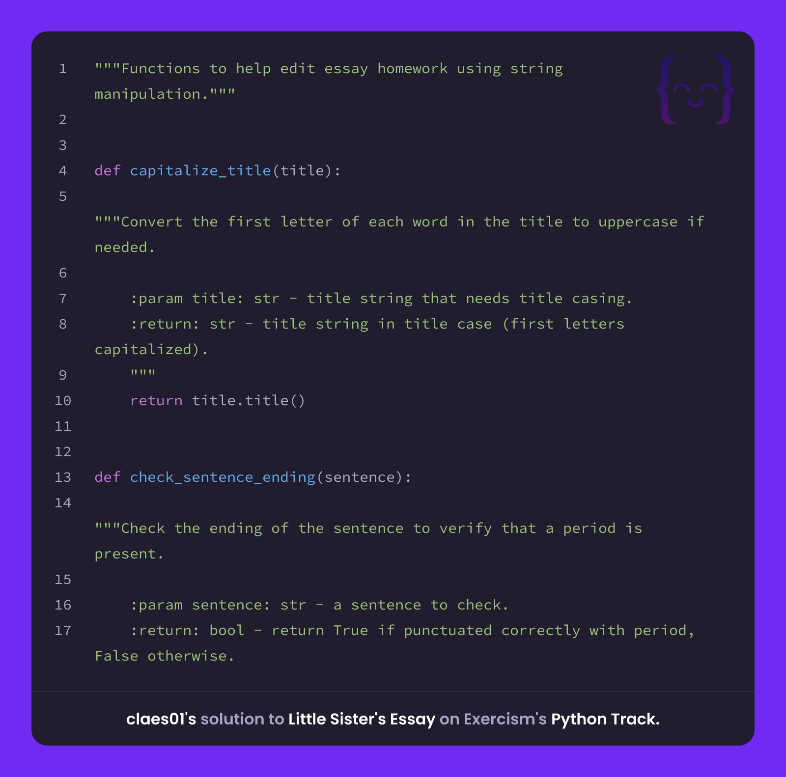 claes01's solution for Little Sister's Essay in Python on Exercism