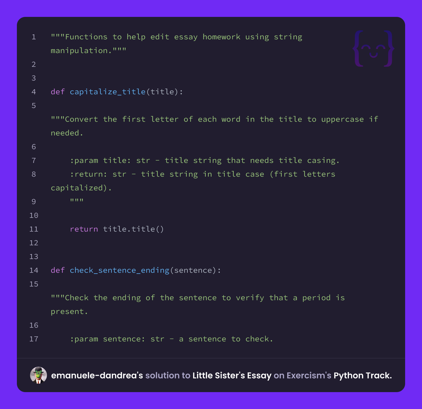 emanuele-dandrea's solution for Little Sister's Essay in Python on Exercism