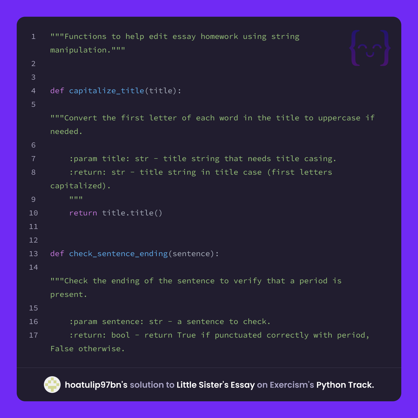 hoatulip97bn's solution for Little Sister's Essay in Python on Exercism