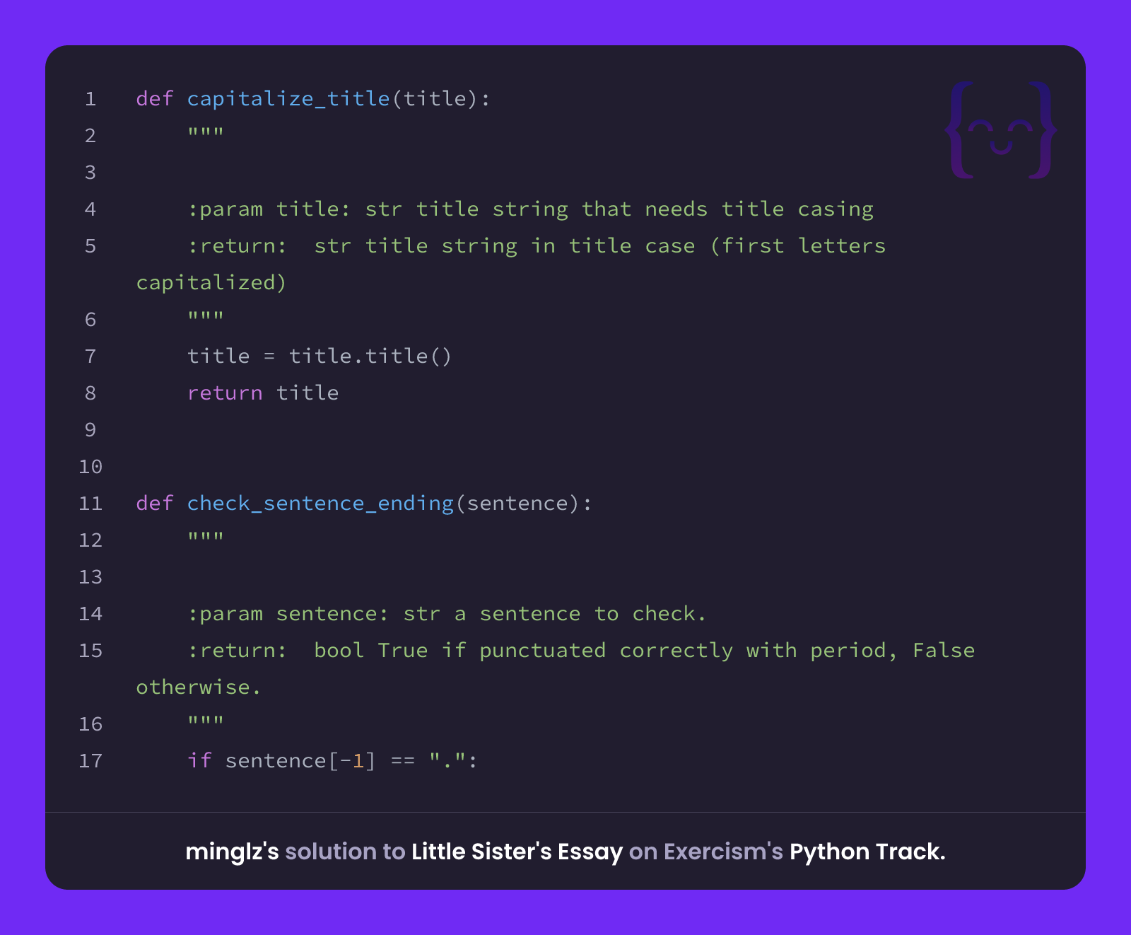 minglz's solution for Little Sister's Essay in Python on Exercism