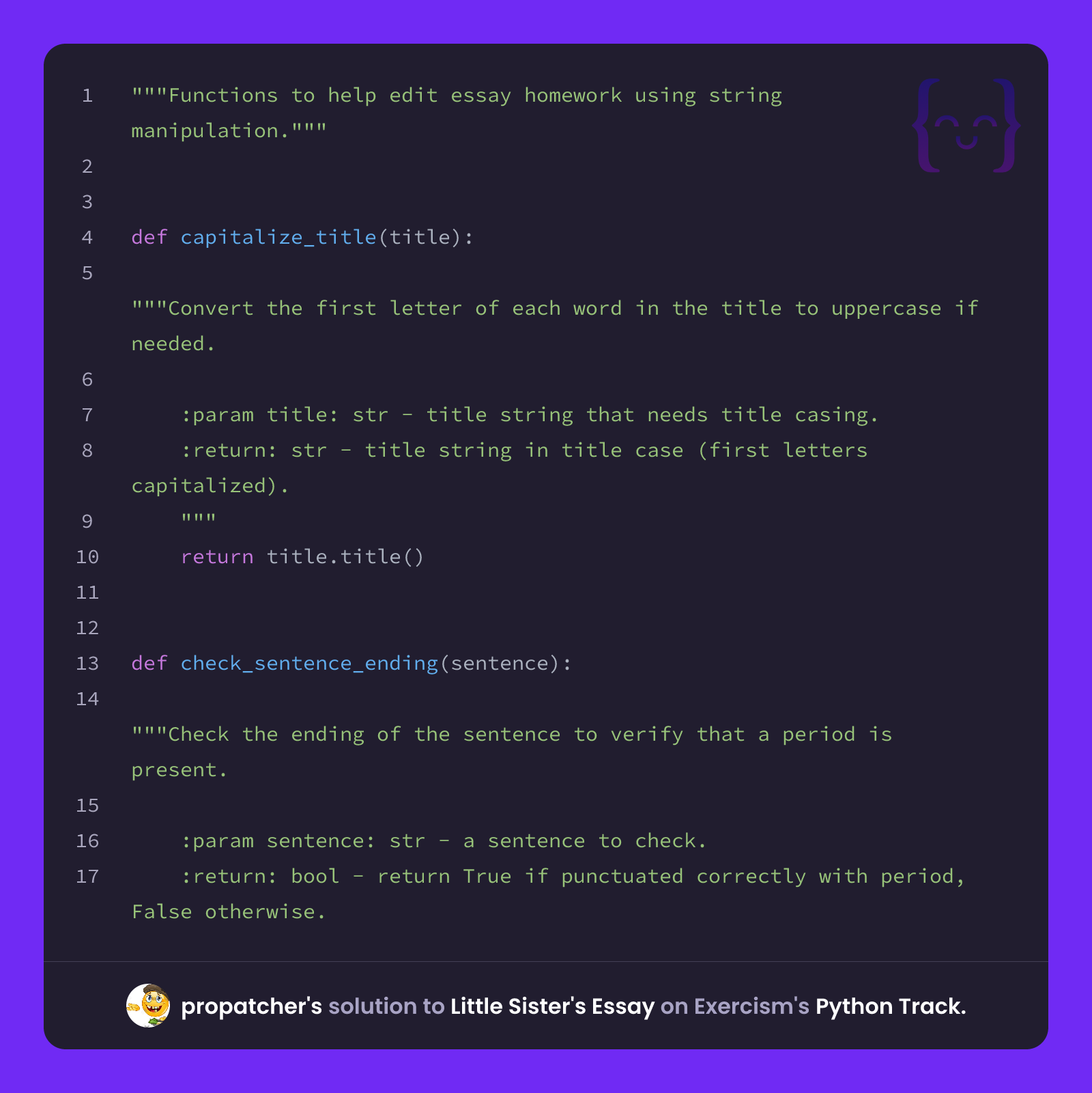 propatcher's solution for Little Sister's Essay in Python on Exercism