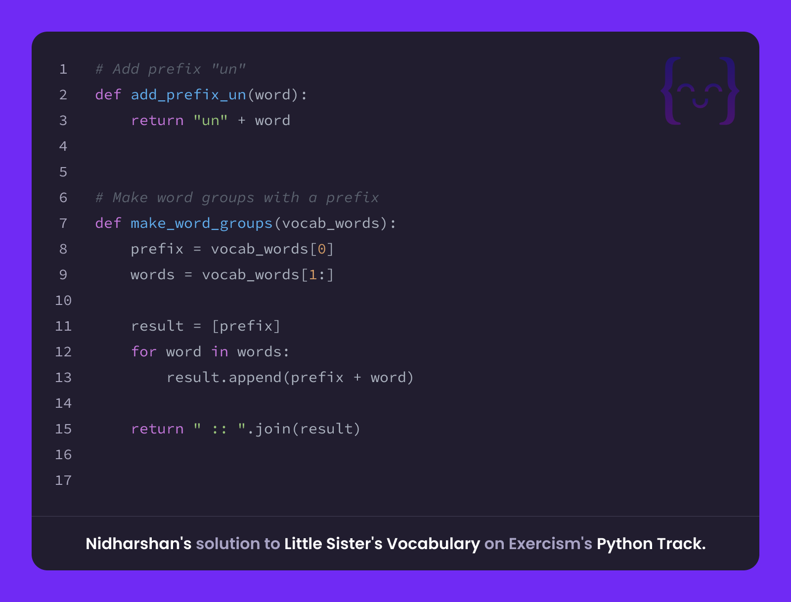 Nidharshan's solution for Little Sister's Vocabulary in Python on Exercism