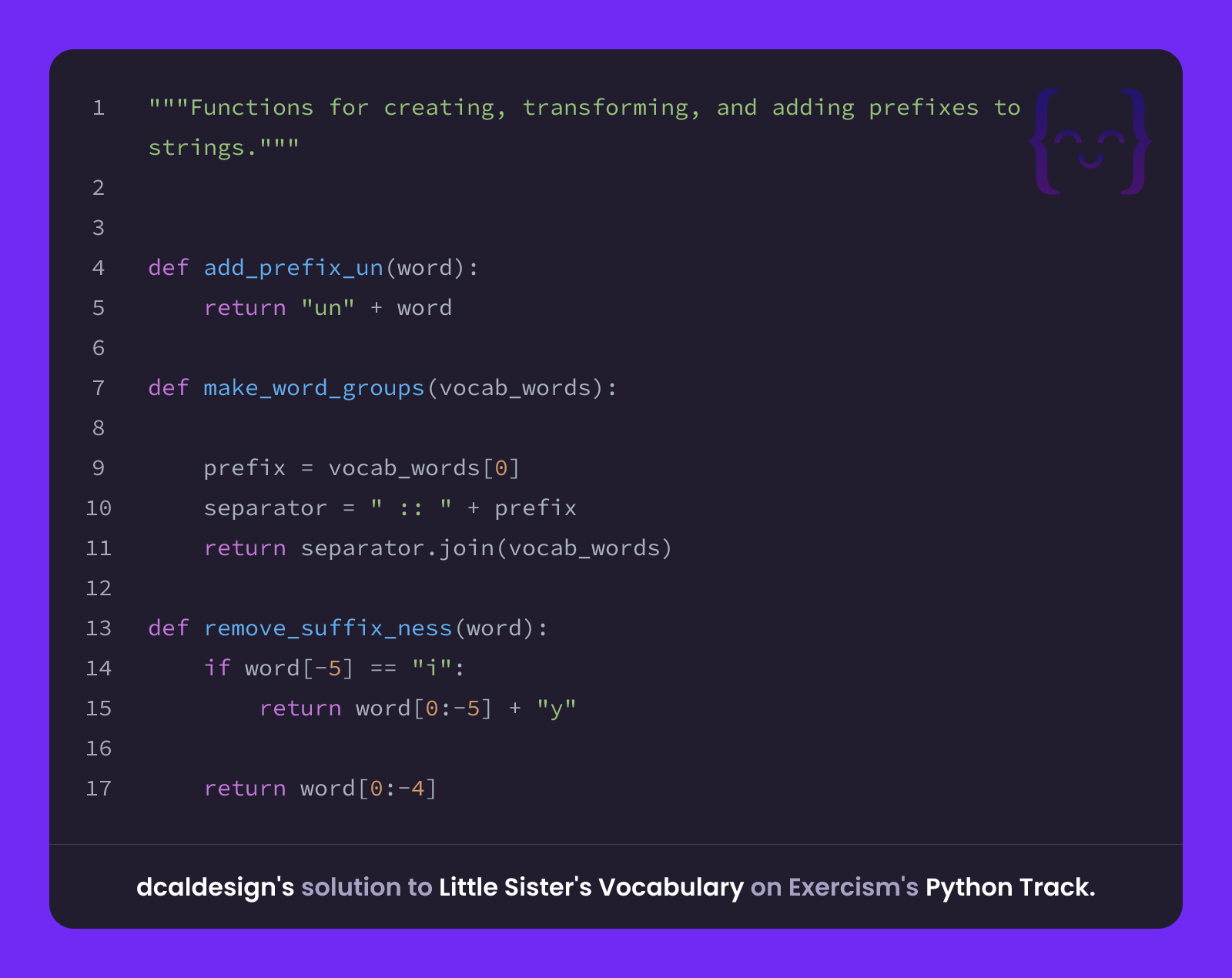 dcaldesign's solution for Little Sister's Vocabulary in Python on Exercism