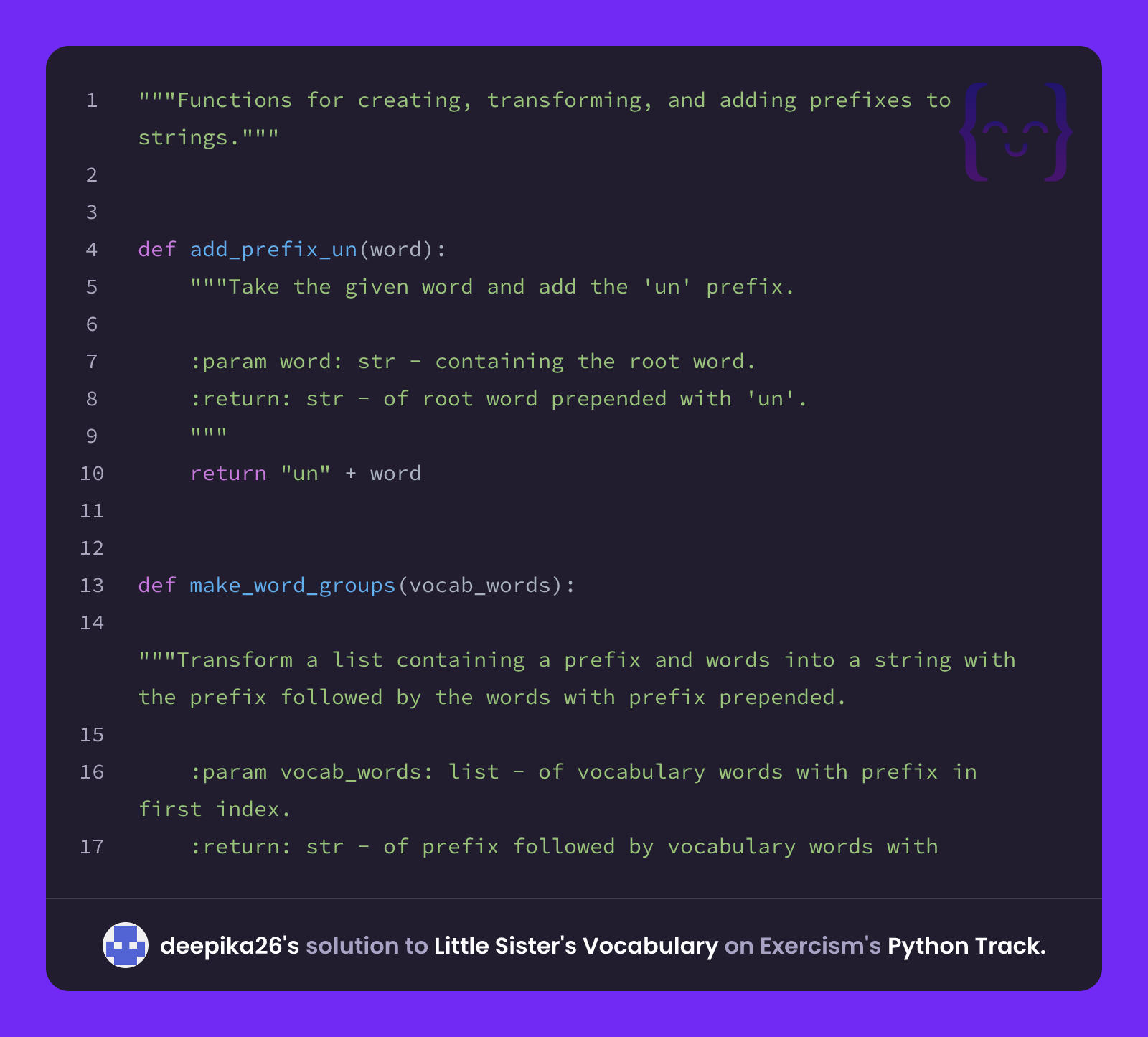 deepika26's solution for Little Sister's Vocabulary in Python on Exercism