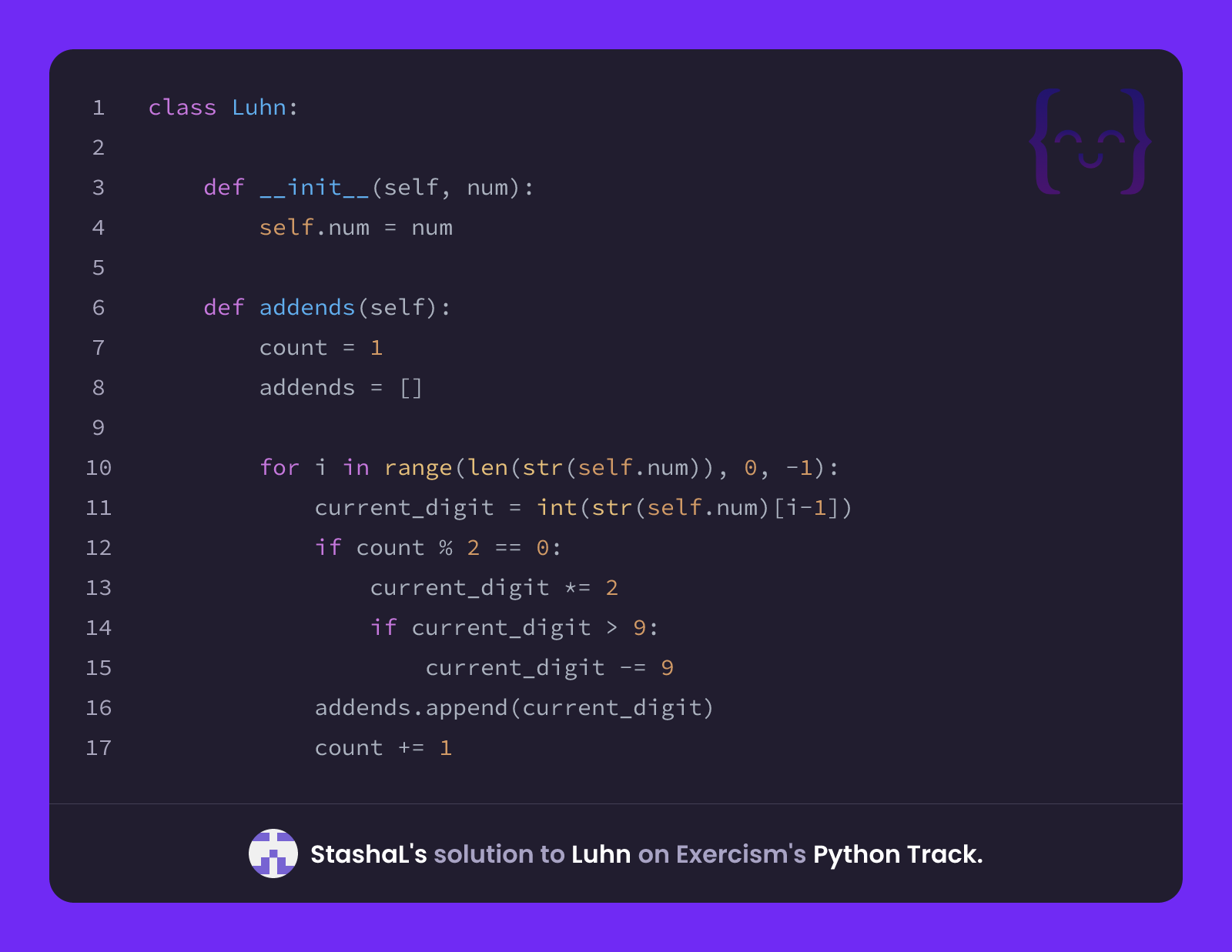 StashaL's solution for Luhn in Python on Exercism