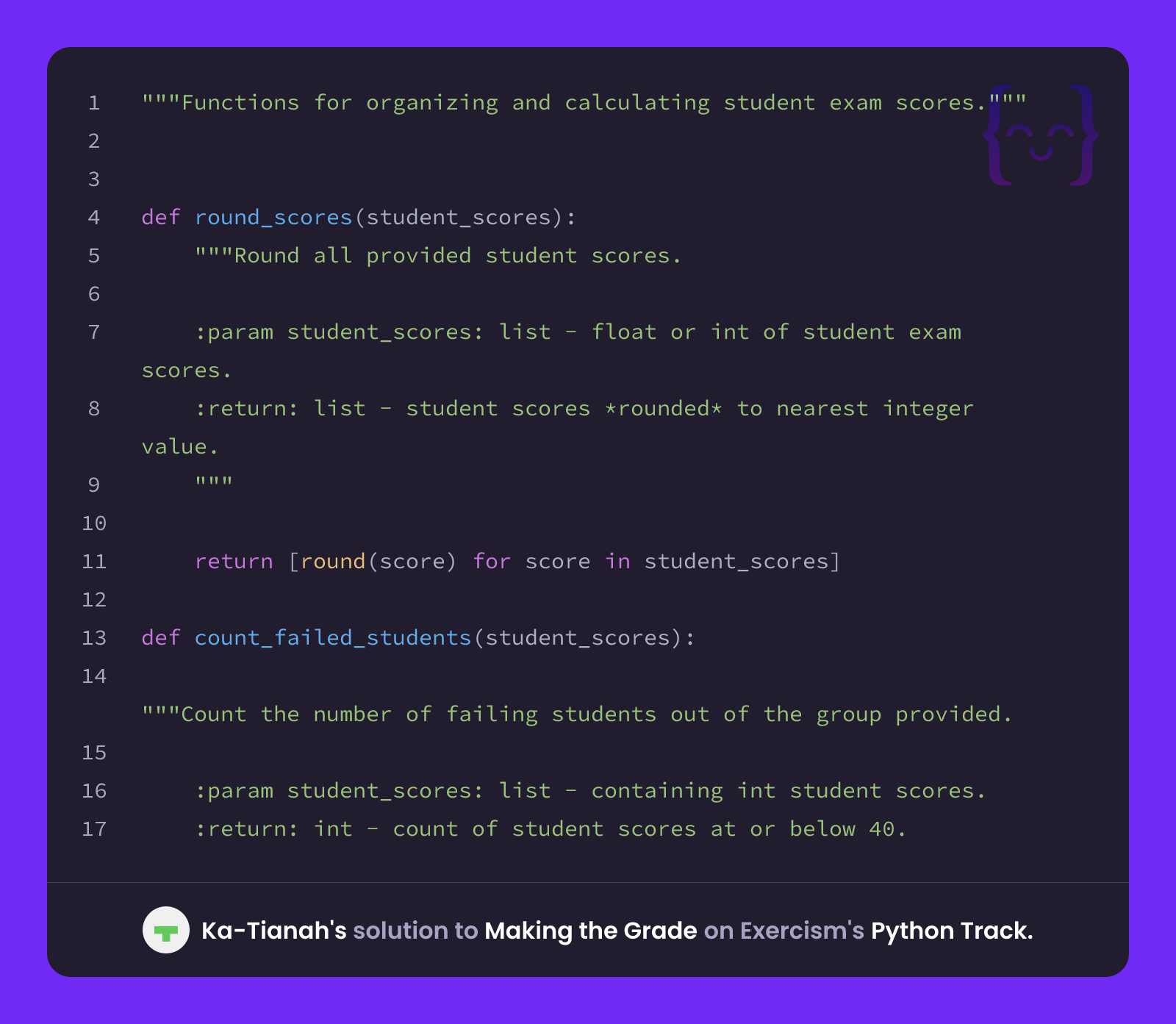 Ka-Tianah's solution for Making the Grade in Python on Exercism