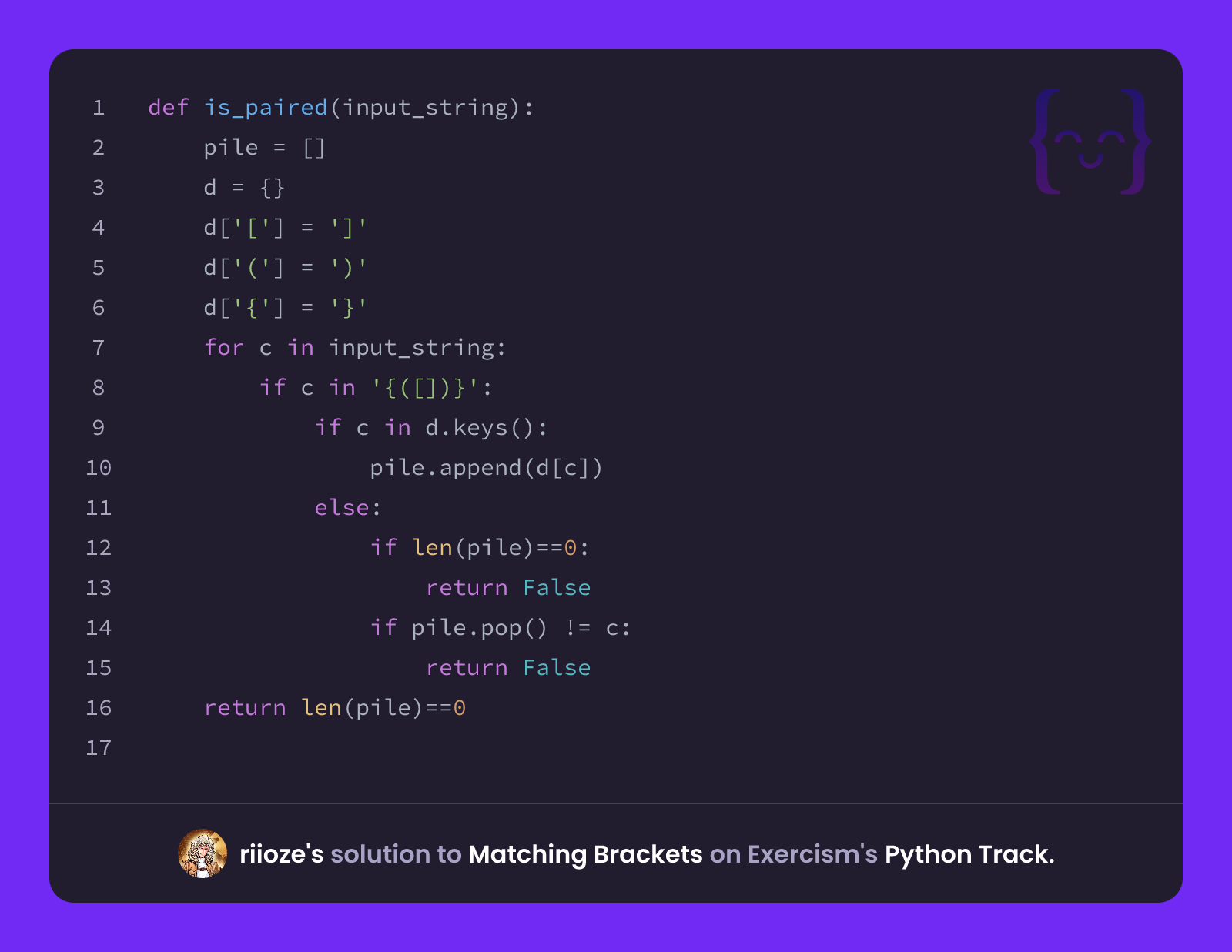 riioze's solution for Matching Brackets in Python on Exercism