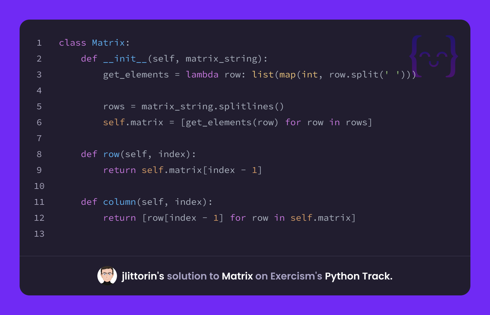 jlittorin's solution for Matrix in Python on Exercism