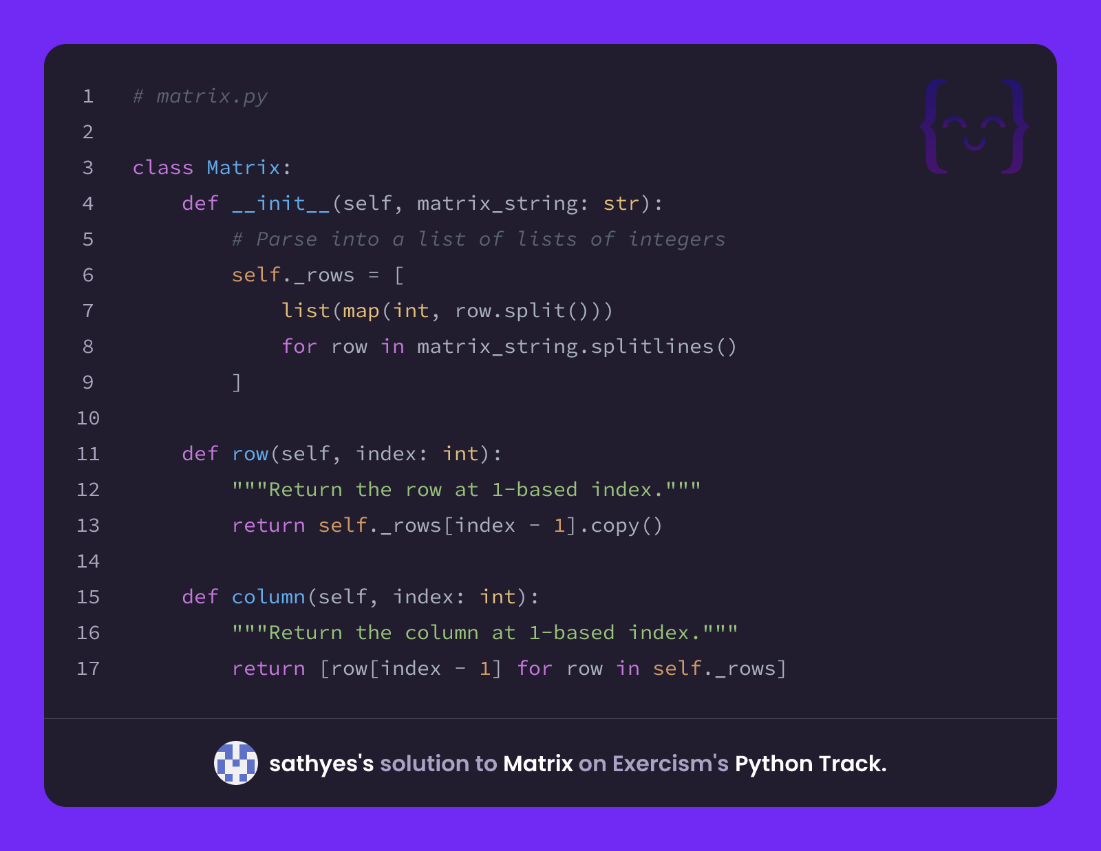 sathyes's solution for Matrix in Python on Exercism