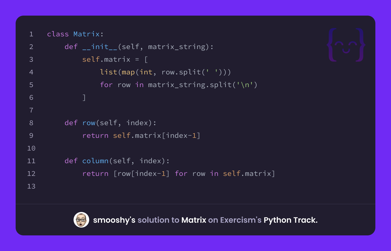 smooshy's solution for Matrix in Python on Exercism