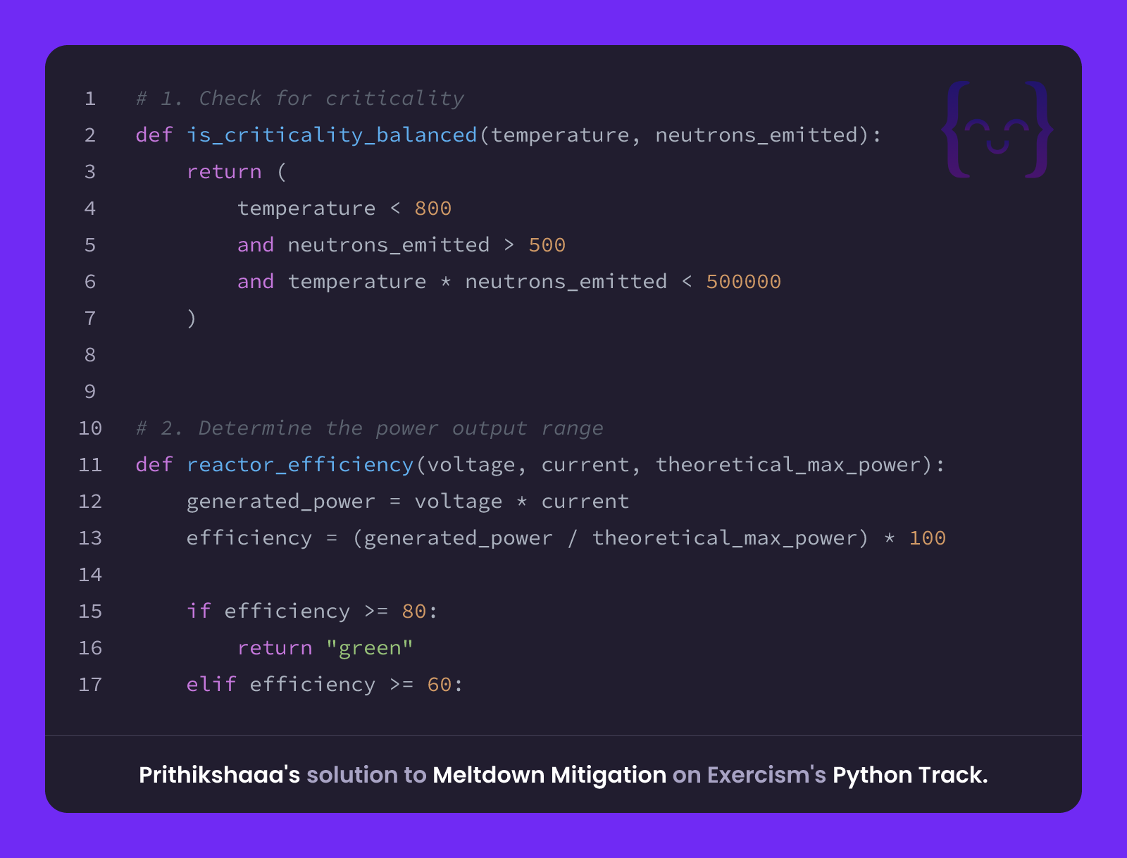 Prithikshaaa's solution for Meltdown Mitigation in Python on Exercism