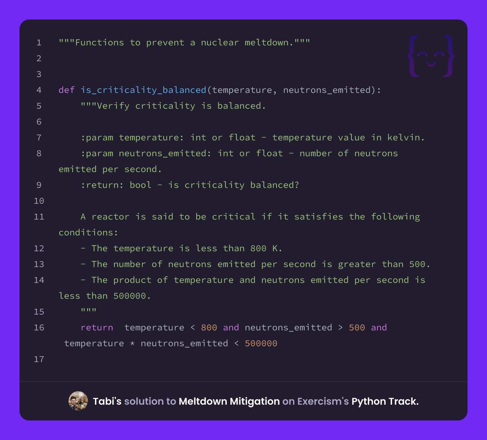 Tabi's solution for Meltdown Mitigation in Python on Exercism