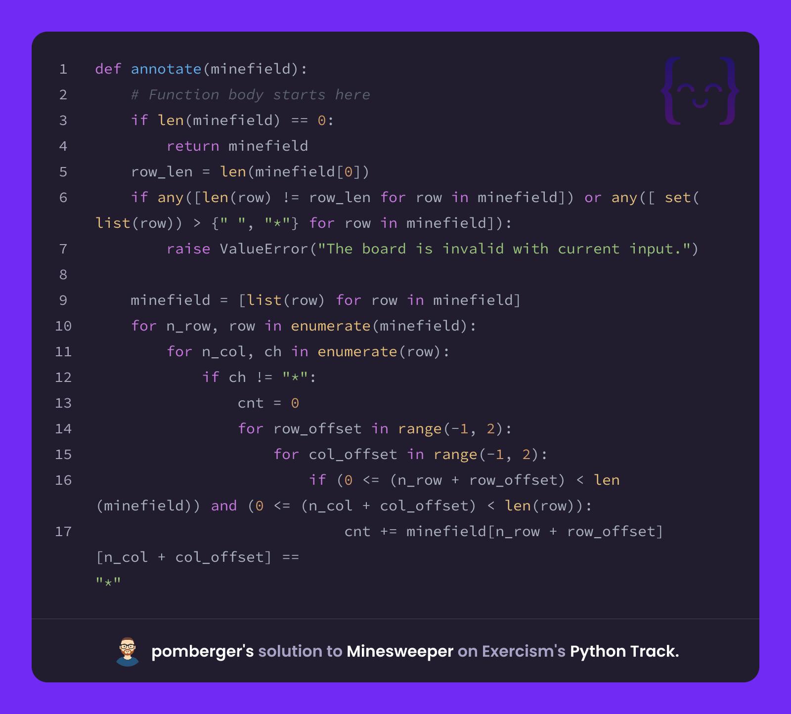 pomberger's solution for Minesweeper in Python on Exercism