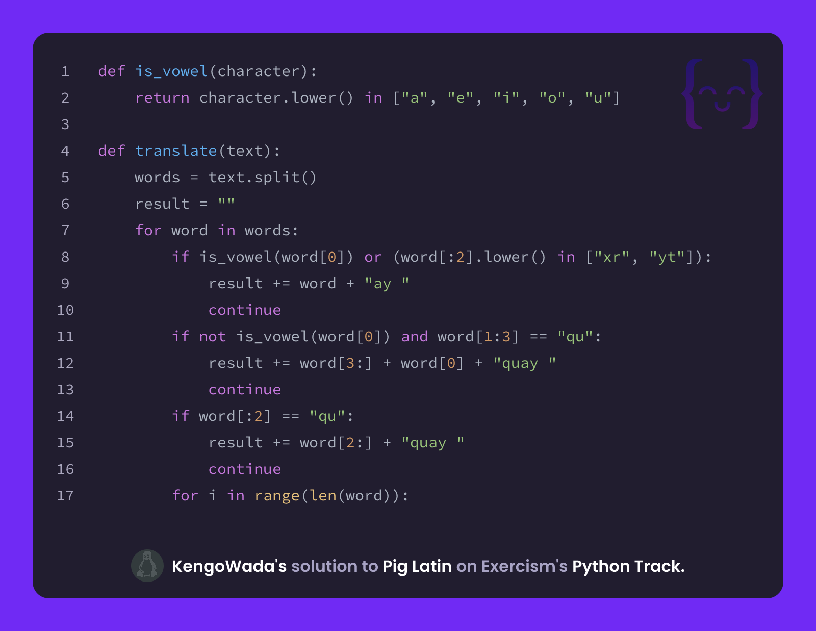 KengoWada's solution for Pig Latin in Python on Exercism