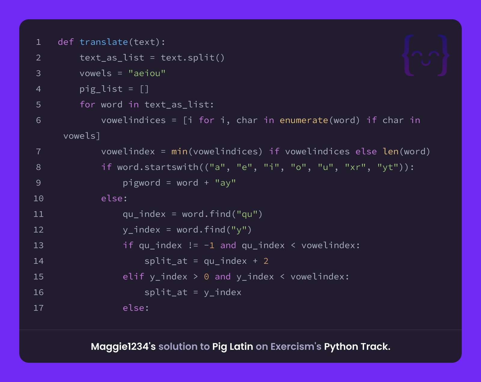 Maggie1234's solution for Pig Latin in Python on Exercism