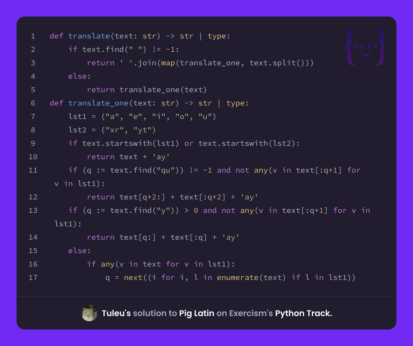Tuleu's solution for Pig Latin in Python on Exercism