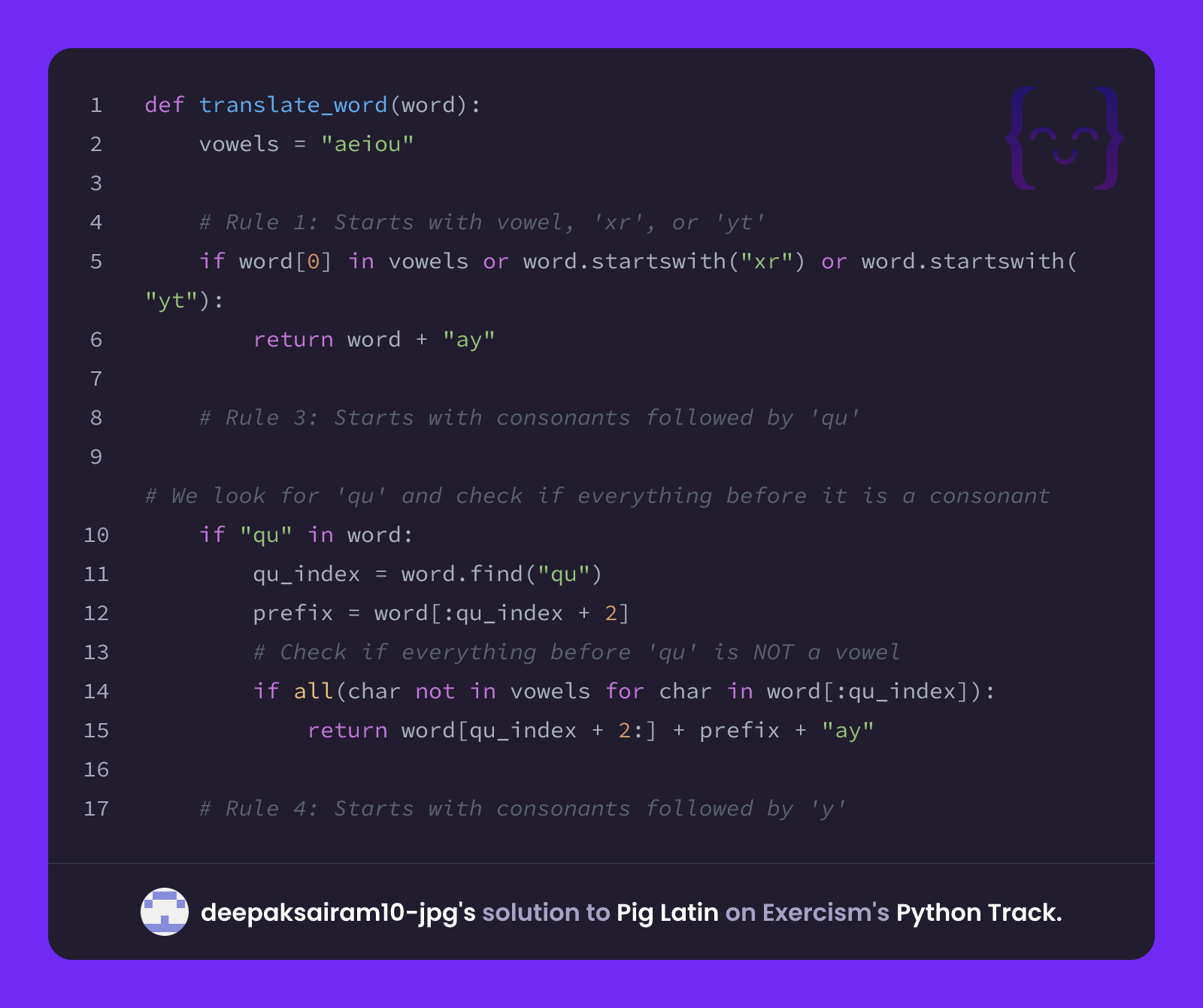 deepaksairam10-jpg's solution for Pig Latin in Python on Exercism