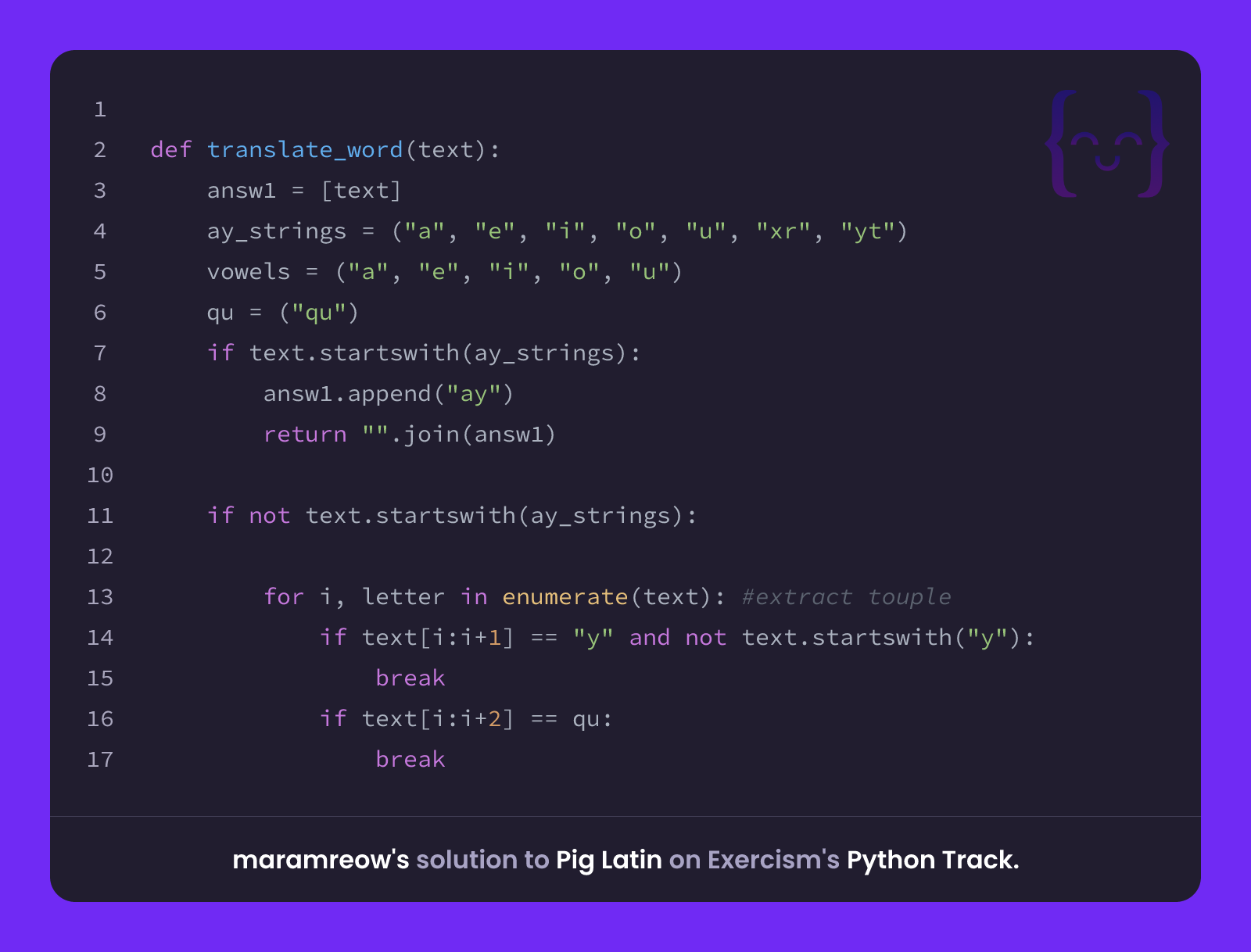 maramreow's solution for Pig Latin in Python on Exercism